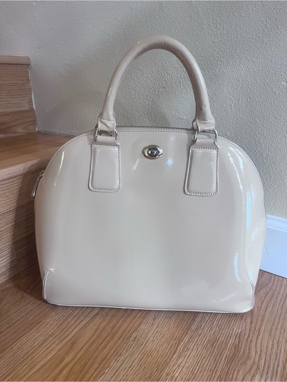 Classic Patent Dome Satchel in Cream